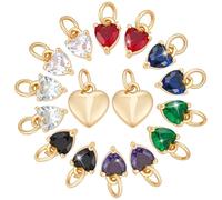 PH PandaHall 16pcs 8 Styles Pendentifs en Zircone Cubique Breloques en Forme de Cœur Plaqué Or 18 carat en Laiton et Strass avec Anneau Ouvert pour la Fabrication de Bijoux, Saint-Valentin