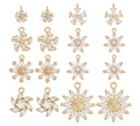 PH PandaHall 16pcs Breloques en Cristal de Zircone 7 styles Plaqué Or Fleur Marguerite Tournesol Strass Pendentifs pour Bijoux Bracelets Colliers Boucles D'Oreilles Fournitures D'Artisanat