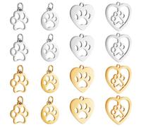 PH PandaHall 16pcs Pendentif Charm Empreinte de Patte de Chien Pendentifs Coeur en Acier Inoxydable 4 style Breloques Creuses en Métal en Forme D'Empreinte D'Animal pour la Fabrication de Bijoux