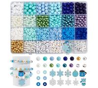 PH PandaHall 1700pcs+ Perles Flocon de Neige de Noël pour la Fabrication de Bijoux Assortiment Perles D'Hiver Blanches Bleues Rondes en Argile Polymère Acrylique avec Breloques pour Bracelet Collier