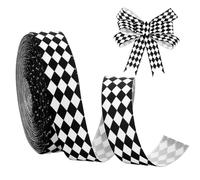 PH PandaHall 18.2m Ruban à Carreaux Noir et Blanc Rubans Artisanal à Carreaux Ruban Gros Grain Carreau Gingham 22mm de Large Rubans à Motif Losange pour Noël Emballage Cadeau Fête de Noël