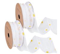 PH PandaHall 18.3m 52mm Ruban en Organza Floral en Polyester avec Bordure Marguerite Blanche pour Mariage Cadeau Emballage Artisanat Noël Arcs Retour Décor, 2 rouleau/Ensemble