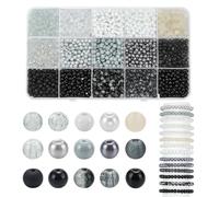 PH PandaHall 1800pcs 15 styles Perles Rondes en Verre 4mm Perles Noires et Blanches pour Bracelet Mini Perle de Rocaille en Vrac Cristal Craquelé pour la Fabrication de Colliers Bracelets Bijoux
