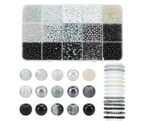PH PandaHall 1800pcs 15 styles Perles Rondes en Verre 4mm Perles Noires et Blanches pour Bracelet Mini Perle de Rocaille en Vrac Cristal Craquelé pour la Fabrication de Colliers Bracelets Bijoux