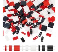 PH PandaHall 180pcs 3 Tailles Tila Perles de Rocaille à 2 Trou 5x2.5x5mm Artisanales 3 Couleurs D'Espacement Amples pour Bijoux Empilables Bracelets D'Amitié, Blanc/Noir/Rouge