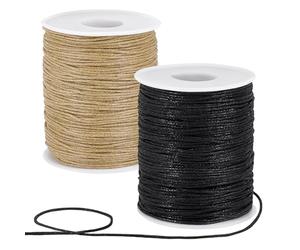 PH PandaHall 183m Cordon Coton Ciré 1mm Cordon Ciré pour Bracelet, Fil Coton Ciré Fil pour Bracelet Perle Fils de Cirés Ficelle pour Bracelets Colliers Macramé Couture, Burlywood/Noir