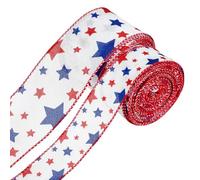 PH PandaHall 18m Ruban Bord Fils Étoiles Rouge Blanc Bleu Patriotic Ruban 40mm/65mm Étoiles Cadeau Emballage Rubans Pour 4 Juillet Memorial Day Independence Day Fête Décor Noeuf Couronne, 2 Rouleaux