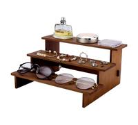 PH PandaHall 2 Niveau Présentoir en Bois Support D'Affichage en Bois Organiseur Rustique Présentoir à Parfum pour Cosmétiques Bijoux Verres Cupcakes Fêtes Salons Magasins Cuisines, Couleur Camel