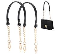 PH PandaHall 2 Pack Poignées de Sac à Main en Cuir Noir Or Poignées de Sac en Métal de Remplacement avec Anneau en D pour Sacs à Bandoulière Sacs à Main Portefeuille Pochette DIY 58.5cm Long