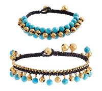 PH PandaHall 2 Styles Bracelet de Cheville Bohème Bracelet de Cheville en Perles Turquoise Bracelets à Clochettes Dorées Tressé Bracelets à Chaîne Perlée pour Femme Style Bohème Été Plage Bijou Cadeau