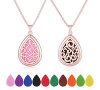 PH PandaHall 2 Styles Pendentif Diffuseur d‘Huiles Essentielles Larme Collier Aromathérapie Charnières Parfum Acier Inoxydable 304 avec 20 Pièces Coussinets de Recharge pour Femmes Hommes Cadeau
