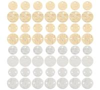 PH PandaHall 2 styles Pendentifs à Maillons Ronds et Plats, 80pcs Connecteur de Bijoux en Laon Breloques 8mm 10mm Pendentifs en Laon Texturé Connecteurs de Lien D'Étiquette Vierge, Or/Argent
