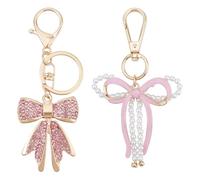 PH PandaHall 2 Styles Porte-Clés Nœud Rose 2pcs Porte Clés Nœud Strass Émail Pendentifs de Sac à Main Pendentif Imitation Perle Décoration Charm Bag Mignon pour Femmes Sac à Main Clé Cadeau