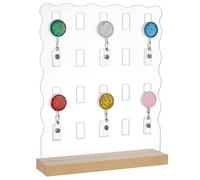 PH PandaHall 20 Emplacements Enrouleur de Badge Présentoir Support | Enrouleur de Badge Support Râtelier Transparent Badges Présentoir, Acrylique Porte Clés Organisateur avec Base en Bois