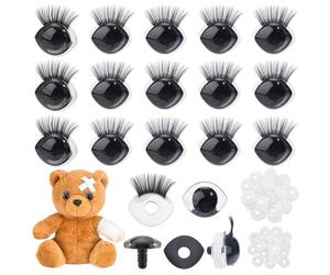PH PandaHall 20 Ensemble Yeux de Sécurité avec Cils Yeux au Crochet Noirs Cils de Sécurité avec Rondelles pour Crochet Amigurumi Animaux Kawaii Décoration Anniversaire Noël