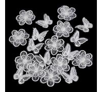 PH PandaHall 20 pcs Blanc Papillon Dentelle Fleur Applique Garniture Double Couches Organza Papillon Dentelle Tissu Couture Dentelle pour DIY Robe de Mariée Cheveux Chapeau