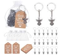 PH PandaHall 20 Sets Ensemble de porte-clés ange, Pendentif ange gardien Porte-clés avec sachets en organza blanc Étiquettes de remerciement, cadeaux de retour d'invité pour Douche de bébé Mariage