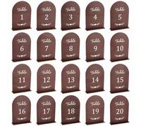 PH PandaHall 20 Sets Numéros de Table 1-20 arche Ensemble de Numéros de Mariage Plaque D'Immatriculation Simple Face en Bois avec Base pour Réception de Mariage Restaurant Anniversaire 18.3x13cm