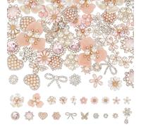 PH PandaHall 20 Styles Boutons Strass 60pcs Embellissements en Fausses Perles Dos Plat Papillon Cœur Nœud Papillon Cabochon Fleur Broche en Émail pour Bijoux Vêtements Sacs Cheveux Noël Mariage