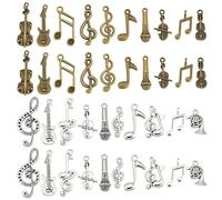 PH PandaHall 20 Styles Musique Breloques, 120pcs Instrument de Musique Notes Symbole Pendentifs Musique Éléments Charme Microphone Violon Guitare Charmes pour Collier Bracelet Boucles D'Oreilles