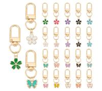 PH PandaHall 20 Styles Porte-Clés Fleur Papillon en Alliage Émail Mignon Mini Breloques avec Fermoirs Pivotants pour Femmes Sac à Main Décorations