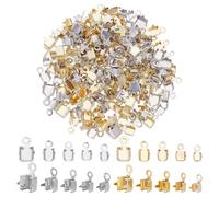PH PandaHall 200 pièces 5 Tailles Connecteurs de Chaîne à Cupule, 14k Extrémités de Chaîne à Cupule Laiton Or Argent Connecteurs de Pendentif de Charme Terminaisons avec Boucle pour Fabrication