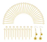 PH PandaHall 200pcs 20mm Clous Tête Ronde Broches de Tête en Laiton, 0.7 mm Broche à œil Ouvert pour la Fabrication Artisanale de Bijoux de Pendentif de Boucle d'oreille, Or