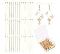 PH PandaHall 200pcs 40mm broches à Tête en Acier Inoxydable 304, Tige Bijoux Tiges Boucles D Oreilles Plaquées Or 18K 0.7mm Broche à Œil Ouvert pour Bijoux, Bracelet, Boucle D'Oreille