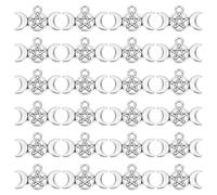 PH PandaHall 200pcs Breloque Déesse Triple Lune Argent Antique Pendentif Pentagramme Lune Breloques Vintage en Forme de Croissant Pentacle Pendentif Étoile Lune en Métal pour Bijoux Collier Bracelet