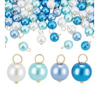 PH PandaHall 200pcs Breloques en Perles de Verre Bleues 4 couleurs 8mm Pendentifs en Perles D'Imitation Perles Rondes Breloques en Verre Nacré pour Bracelets D'Été Fabrication de Boucles D'Oreilles