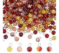 PH PandaHall 200pcs Breloques en Perles Orange en Cristal 5 couleurs Breloque Perles en Verre Craquelé 8mm Pendentifs Ronds en Forme de Gouttes D'Automne avec Boucles pour Noël Hiver Bijoux Bracelet
