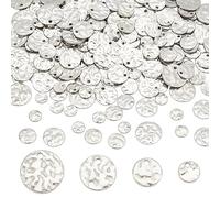 PH PandaHall 200pcs Ébauches D'Estampage en Métal, étiquette Vierge en Acier Inoxydable Breloques Rondes Plates avec Motif Texturé Message Mot Étiquette Pendentifs pour Bracelet Boucle D'Oreille