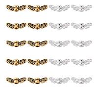 PH PandaHall 200pcs Perles D'aile D'ange Perles En Alliage Tibétain Doré Argenté Perles D'espacement De L'aile De Fée Pour La Décoration De Mariage De Noël Bijoux De Bricolage (14mm Trou: 1,5 Mm)