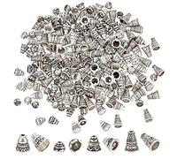 PH PandaHall 200pcs Perles de cône 4 modèles Embout à pampille Entretoises d'extrémité de perles tibétaines Bouchons coniques en alliage Terminators pour pendentif boucle d'oreille, argent antique