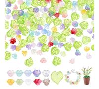PH PandaHall 200pcs Perles de Verre en Forme de Cloche et de Fleur Breloques en Forme de Feuille Verte 2 Styles Bouchons de Perles de Fleur pour Boucles D'Oreilles, Bracelets, Bijoux
