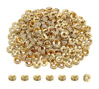 PH PandaHall 200pcs Perles d'Espacement Tibétaines Rondes Plates Dorées Antiques Sculptées en Métal en Vrac pour Collier de Bracelet Saint Valentin 7.5x3mm