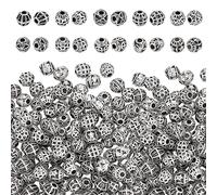 PH PandaHall 200pcs Perles Entretoises Argent 10 Styles 6mm Alliage Tibétain - Creuses Rondes en Vrac Petites pour Collier Bracelet Boucles d'Oreilles