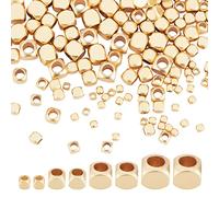 PH PandaHall 200pcs Perles plaquées or 18 carats Perle d'espacement de cube Perles Cube Métal Laiton 4 tailles pour Bracelet Collier Bijoux, 2/3/4/5mm