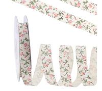 PH PandaHall 20m Ruban Imprimé Floral Ruban Floral Rose 15mm de Large Rubans en Coton à Motifs Floraux Rubans Décoratifs pour Noël Emballage Cadeau Nœud Couronne Bouquet Couture