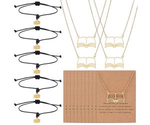 PH PandaHall 20pcs Collier Livre Doré 18K Bracelets Livre Ouvert Cadeaux Club de Lecture Ensemble Bijoux Littéraire avec 10pcs Cartes Papier pour Amoureux des Livres Appréciation Cadeaux Étudiant