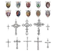 PH PandaHall 20Pcs Crucifix Pendentif Croix Bracelet Breloques Crucifix Croix et Notre-Dame des Saints Composants de Lustre Pendentifs de Tibetain Style avec Liens Ovales pour Bijoux Pâques
