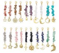 PH PandaHall 20pcs Pendentif en Pierre Précieuse Naturelle Breloques Décoratives pour Porte Clés avec Fermoir Mousqueton Breloques Antiques en Forme D'Étoile Dorée de Lune pour Sac Bijoux Porte Clés