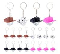 PH PandaHall 20pcs Porte-Clés Chapeau de Cowboy Occidental 4 couleur Porte Clés en Plastique avec Mini Chapeaux et Boule Disco Miroir pour Fête Western Artisanat Décoration D'Intérieur Bar Maison