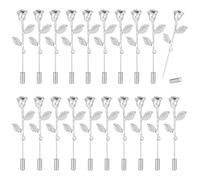 PH PandaHall 20pcs Rose Revers Épingles 6.5cm Platine Fleur Bâton Épingle Floral Aiguille Broches Fleur Rose avec Feuilles Boutonnière Épingles Bouquet Bâton Broche pour Costume Chapeau Robe Cravate
