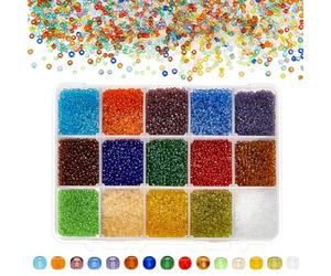 PH PandaHall 21000pcs 15 Couleurs Perles de Rocaille en Verre Perles Spacer Perle Ronde Transparent pour la Fabrication de Bijoux, 12/0 2mm, Trou: 1mm