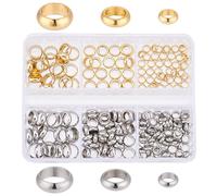 PH PandaHall 220pcs 6 Styles 18K gold Plated Perles D'Espacement, en Acier Inoxydable Perles D'Espacement Rondes Lisses Perles Métalliques Rondes Plates en Beignet pour Bijoux Bracelet et Collier