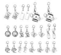 PH PandaHall 22pcs 11 Modèles Breloques de Cuisine Pendentif Argent Antique Breloques de Livres de Cuisine Théière Batteur à Œufs Marqueurs de Point de Crochet à Verrouillage Clip sur Breloque