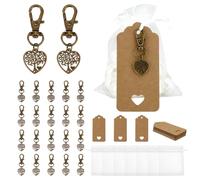 PH PandaHall 24 Ensemble Porte-Clés Arbre de Vie Faveurs Porte-Clés Arbre Cœur avec Sacs Cadeaux en Organza Retour Invité Fête Faveur Pendentif Style Tibétain avec Étiquettes Vierges pour Mariage Noël