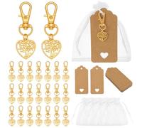 PH PandaHall 24 Ensembles Cadeaux de Fête Arbre de Vie Porte-Clés Arbre en Cœur Sacs Cadeaux en Organza Porte-Clés Dorés Cadeaux avec Étiquettes Vierges pour Noël Mariage Fête Commémorative Souvenir