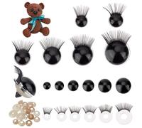 PH PandaHall 24 ensembles Yeux de sécurité avec cils Yeux noirs au crochet 6 tailles Fabriquer des yeux d'animaux Grands Yeux avec Rondelle pour Amigurumi Ours en peluche 12/14/16/18/20/24mm